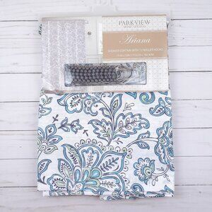 Fabric Shower Curtain Blue Green Gray Paisley 70x72 Hooks Included